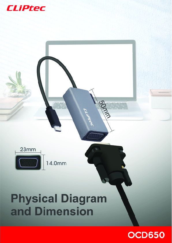 CLIPTEC Adaptateur OCD650 TYPE-C vers VGA_GRIS