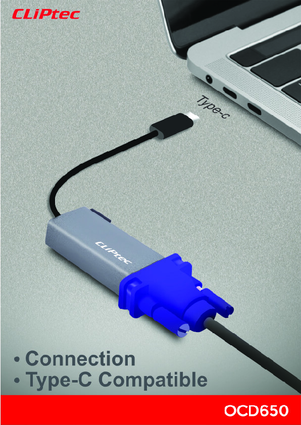 CLIPTEC Adaptateur OCD650 TYPE-C vers VGA_GRIS