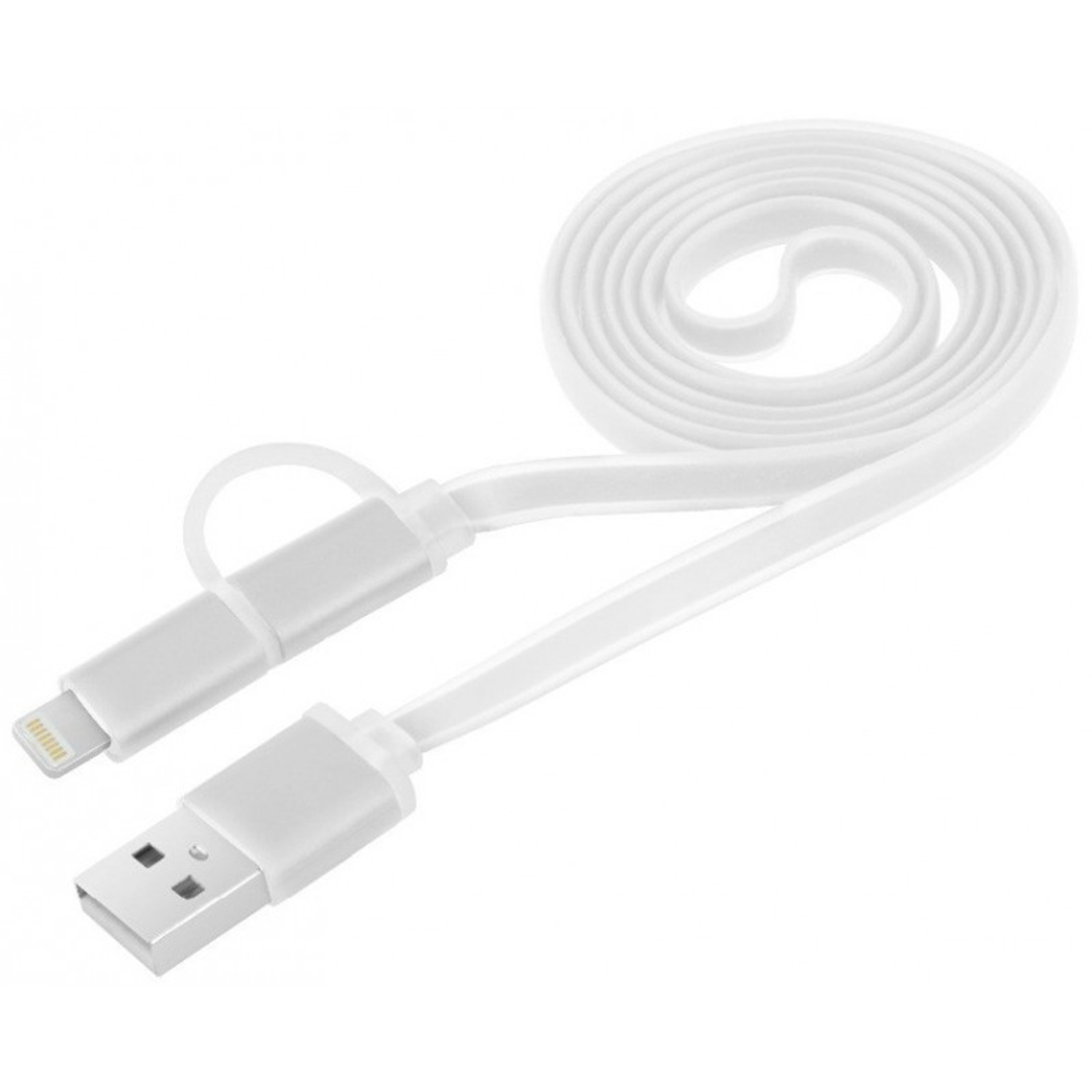 Câble PLAT LUMILUX CLIPtec OCC142 2EN1 USB2.0 Vers MICRO-USB_BLANC