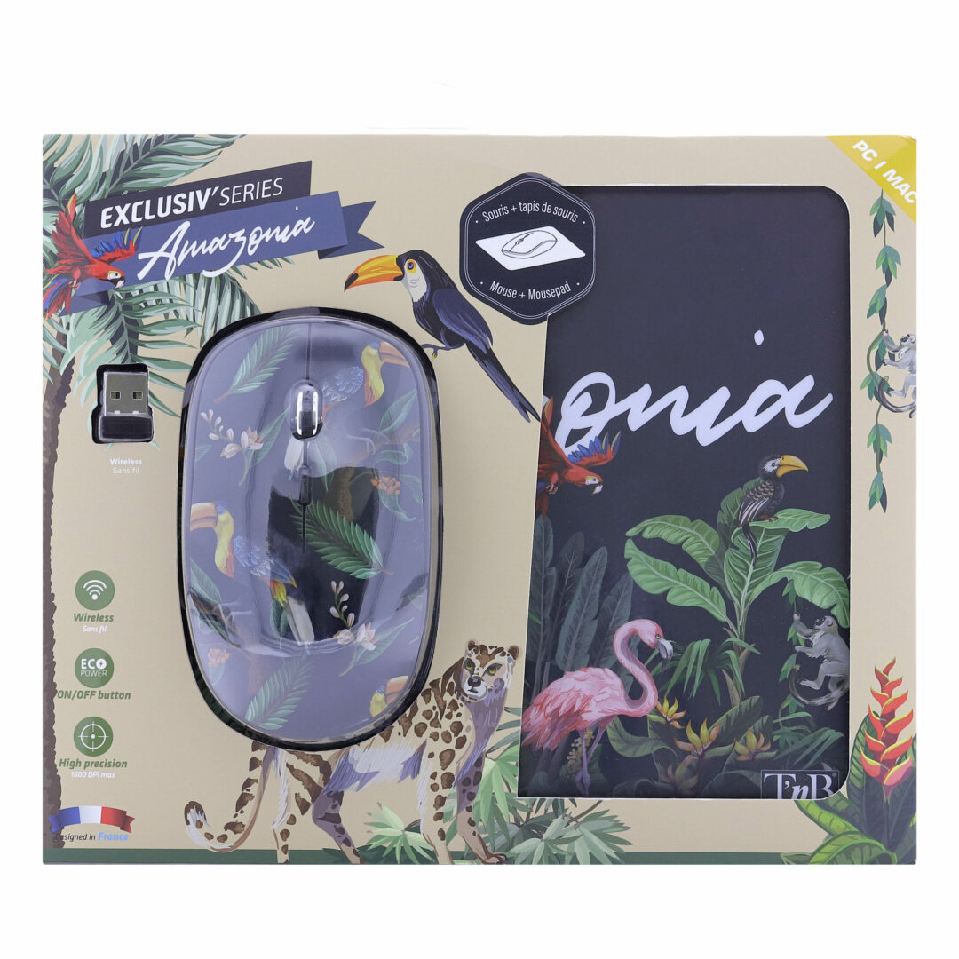 T'NB Bundle Tapis & Souris sans fil AMAZONIA EXCLUSIV_NOIR & VERT