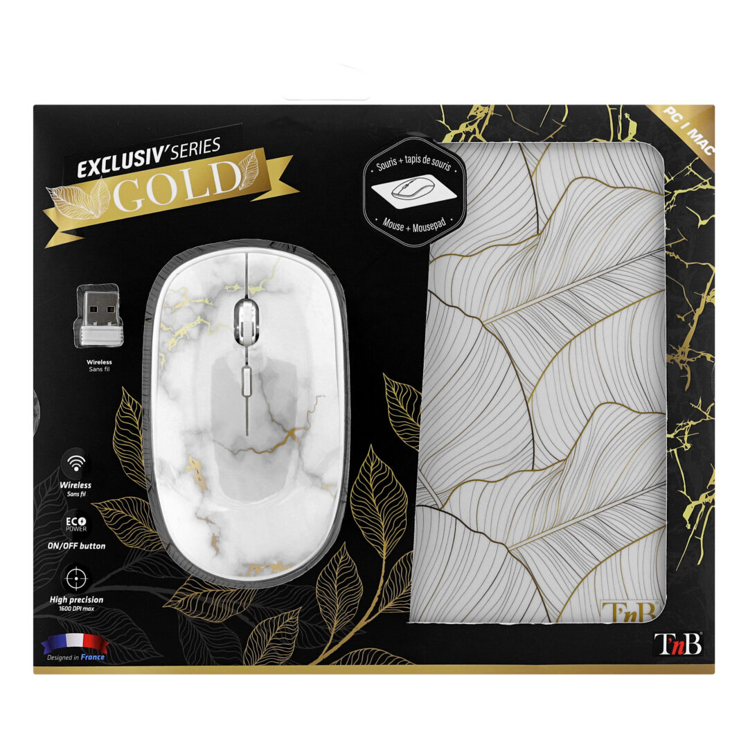 T'NB Bundle Tapis & Souris sans fil GOLD EXCLUSIV_BLANC & DORÉ