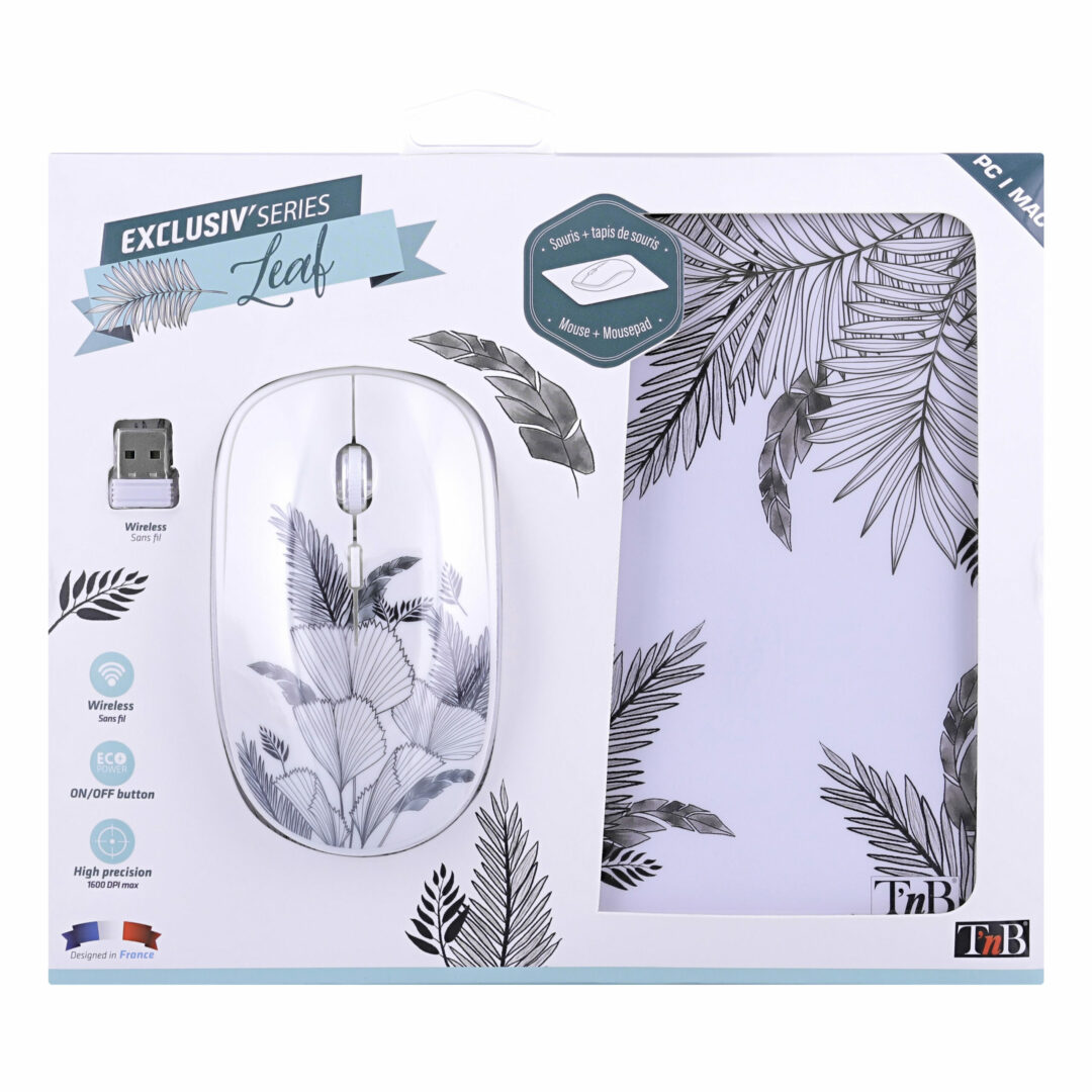 T'NB Bundle Tapis & Souris sans fil LEAF EXCLUSIV_BLANC & NOIR