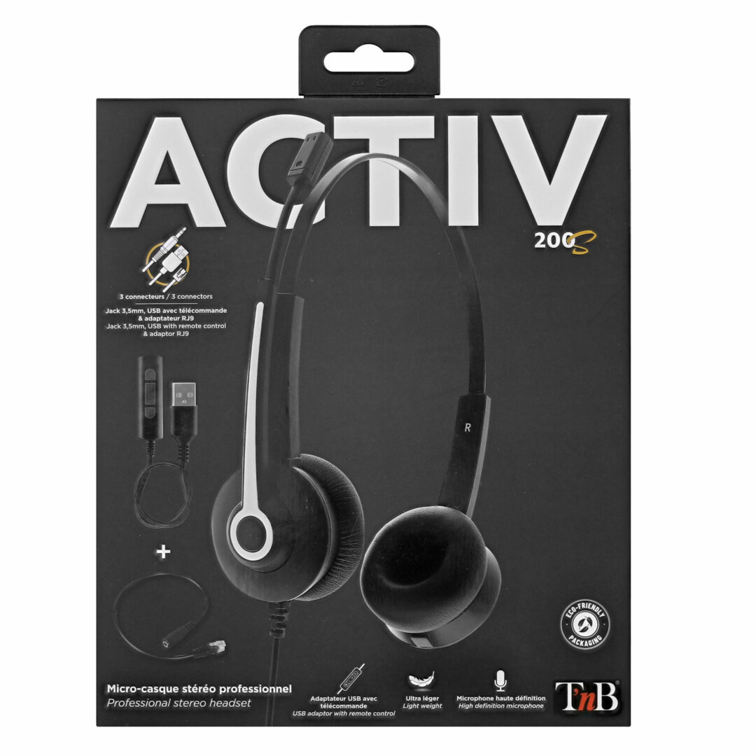 T'NB Micro Casque Stéréo FILAIRE ACTIV 200S_NOIR