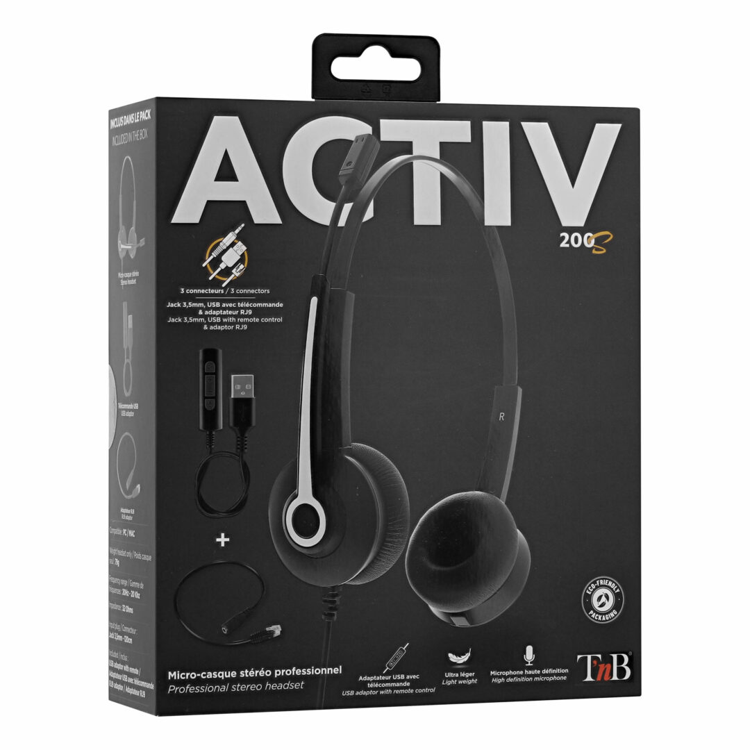 T'NB Micro Casque Stéréo FILAIRE ACTIV 200S_NOIR