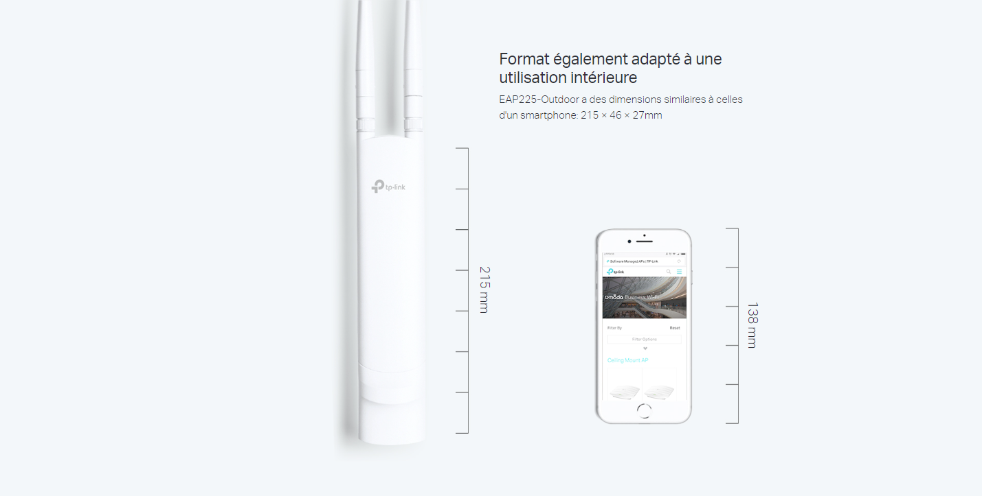 Points d'Accès MURAL TP-LINK WiFi Mesh AC1200 MU-MIMO Gigabit Extérieur (IP65)_BLANC